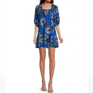 Band of the Free Lapis Blue Slate Soria Tropical Floral Dress
